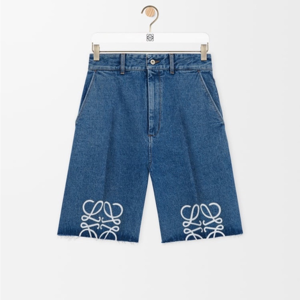 Loewe Blue Denim Shorts with White Logo